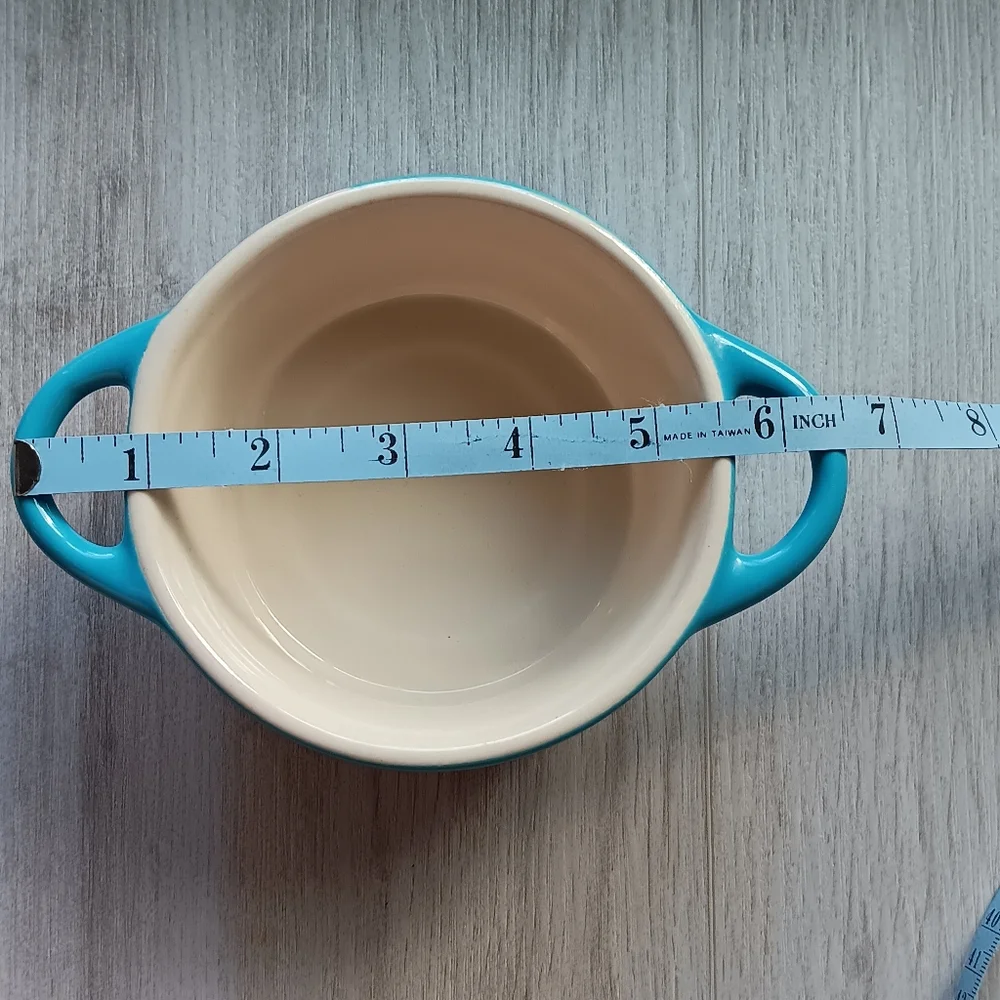 Pair of Ceramic Bowls with Lids & Handles Aqua Blue White 4.5